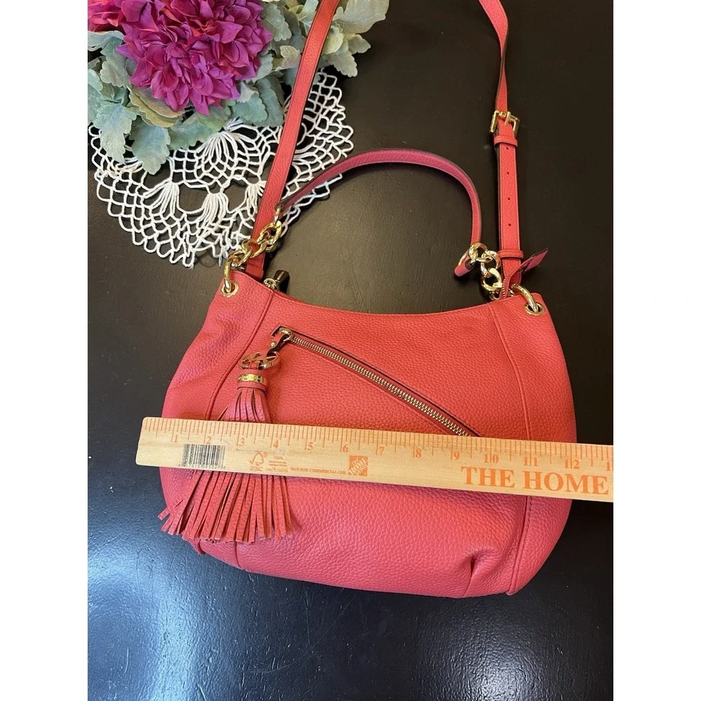 Michael Kors NWT Watermelon Coral Leather Tassle Charm Shoulder Handbag As Is